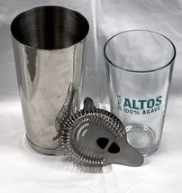 Altos Tequila Glass + Steel Cocktail Drink Shaker + Metal Strainer - £22.90 GBP
