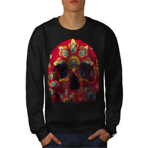 Wellcoda Red Pattern Death Skull Mens Sweatshirt, War Casual Pullover Jumper - £23.86 GBP+