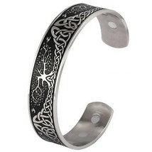 Celtic Tree of Life Yggdrasil Cuff Bracelet Stainless Steel Magnetic Therapy - £15.72 GBP