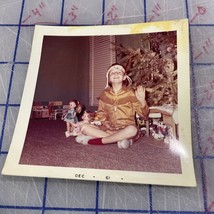 Vintage Photograph Christmas 1961 Child With Dolls Barbie Kitchen In Bac... - $10.50