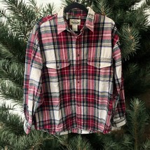 Eddie Bauer Legends Flannel Shirt Men&#39;s L Red Plaid Print Long Sleeve Vi... - £18.58 GBP