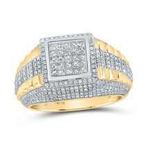10kt Yellow Gold Mens Round Diamond Square Cluster Ring 1-1/3 Cttw - £1,278.03 GBP