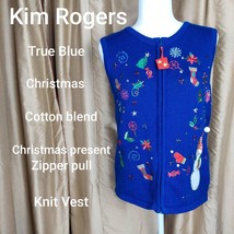 Kim Rogers Blue Knit Zip Christmas Vest Size S - $12.00