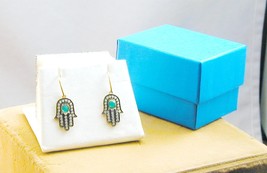 Designer Signed SB Vermeil Hamsa Earrings Emeralds New In Box - $89.99