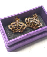 Vtg RARE New Orleans REX Mardi Gras Krewe Crystal Crown Gold Tone Earrin... - $3,042.73 MXN