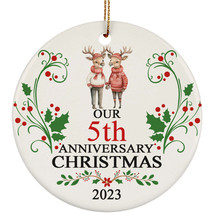 Deer Couple Our 5th Anniversary 2023 Ornament Gift 5 Years Christmas Together - £11.61 GBP