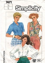 Misses&#39; SHIRTS Vintage 1986 Simplicity Pattern 7471 Size 14 - £8.97 GBP