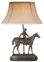 Sculpture Table Lamp EQUESTRIAN Lodge Paddock Post Time Jockey Horse Chocolate - £528.40 GBP