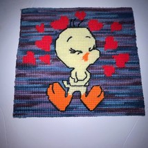 Vintage TWEETY BIRD &amp; Hearts Needlepoint Completed Super Cute Needs Frame LOW $ - £20.38 GBP