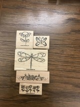 Lot Of 5 Stampin Up Rubber Wood Stamps  Dragonfly, Butterfly Flowers - £4.64 GBP