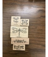 Lot Of 5 Stampin Up Rubber Wood Stamps  Dragonfly, Butterfly Flowers - £4.66 GBP