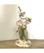 Paul Sebastian Porcelain Clown Trumpet Tambourine Figurine Pink Sage 12” - £16.21 GBP