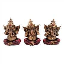 Set Of 3 See Hear Speak No Evil Ganesha Statues 4&quot; Resin Hindu Elephant God New - £27.64 GBP