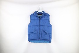 Vintage 70s Streetwear Mens Medium Blank Full Zip Puffer Vest Jacket Blu... - £54.87 GBP