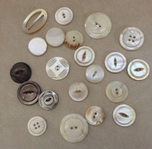 Mixed Lot 21 Vintage Mother of Pearl Shell Carved Round 2-Hole Buttons 2... - £23.53 GBP