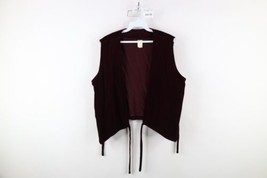 Vtg 60s 70s Streetwear Womens 15 / 16 Velvet Velour Tie Back Vest Burgundy USA - £53.43 GBP