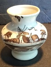 Vintage Hand Painted Delft Brown Holland Tan/Brown Pottery Vase Scenic I... - $13.00