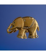 Vintage “Roman” Designer Gold Tone Rhinestone Elephant Brooch Pin Trunk Up - €10,97 EUR