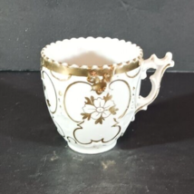DEMITASSE CUP Teacup Whtie Gold Floral With Handle Hand Painted Signed - $5.81 CAD