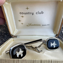 VTG Tie Bar &amp; Cuff-Links Anson Men&#39;s Geometric Design Country Club Original Box - £15.48 GBP