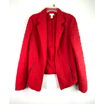 Chicos 0 Ruffled Textured Blazer Womens S 4 Lapel Collar Zip Pockets Lined Red - £21.23 GBP