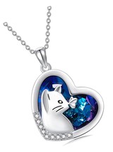 Cat Necklace with Blue Heart Crystal from Australia, - £120.02 GBP