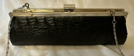 Bijoux Tenner Crocodile Print Clutch Purse Shoulder Bag Silver Chain Str... - $39.55