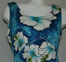 Vintage Pomare Hawaii Women&#39;s Blue Tank Maxi Dress White Hibiscus Size S... - £62.64 GBP