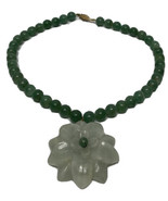 Jade Jadeite Fashion Dark and Light Green Flower Pendant Beaded Necklace - £51.43 GBP