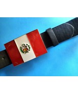 Peru Flag Epoxy buckle &amp; Black Bonded leather Belt (30&quot;- 50&quot; Size) - $13.44 CAD