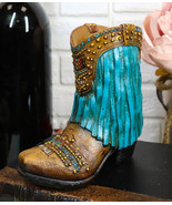Rustic Western Cowboy Turquoise Frill Fringe Faux Leather Boot Pen Holde... - £14.36 GBP