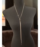 Elegant Silver-Tone Lariat Necklace with Slider Ball Accent - Modern Chi... - £26.60 GBP