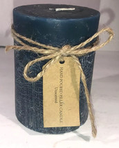 3”x 4”Large Hand Poured Unscented Aqua Round Pillar Wax Candle By Papier &amp; Chaid - £11.84 GBP