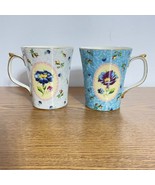 Peppertree Tabletops Chintz Flowers Set Of 2 Turquoise And Gray Mug Cup ... - $24.49