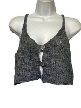 lowrys farm gray sleeveless Beach Boho Festival Crochet knit button crop top OS - £15.45 GBP