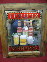Large Leroux Schnapps Graphic Mirrored Bar Sign In Rustic Wood Frame  - £46.65 GBP