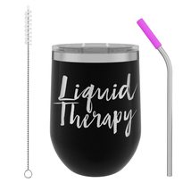 Liquid Therapy - 12oz Wine Tumbler with Lid and Straw - 100% Stainless Steel - I - £15.90 GBP