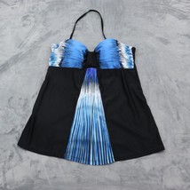 Halter Neck Tankini Womens L Blue Black Built In Bra Stretch Bikini Top - £18.18 GBP
