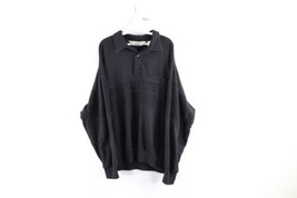 Vtg 90s Streetwear Mens 2XL Faded Collared Pullover Long Sleeve Polo Shirt Black - £51.39 GBP