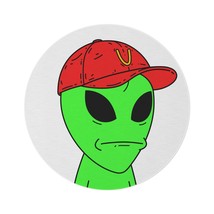 Green Visitor Alien Large Face Red V Hat Round Rug - $149.60