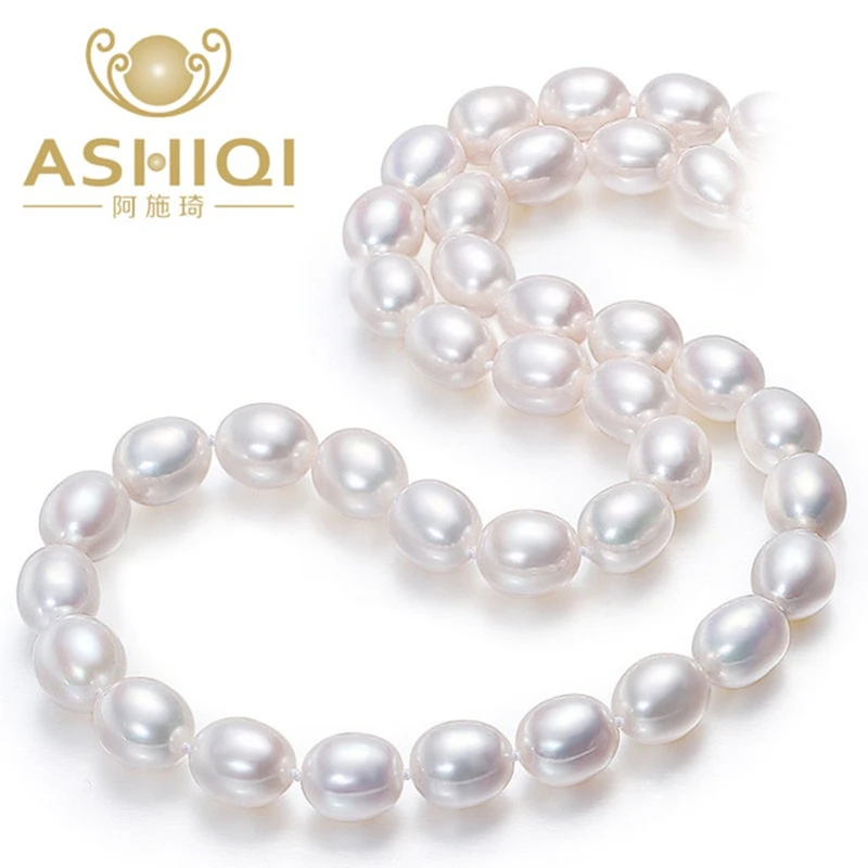 ASHIQI Real white natural freshwater pearl necklace  , 40 cm/45 cm pearl jewelry - £31.07 GBP+