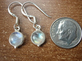 Very Small Rainbow Moonstone Dangle Earrings 925 Sterling Silver a205a - £16.98 GBP