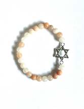 Star of David Bracelet, Pink Adventurine Gemstone Beads, Silver Alloy Ch... - $5.99