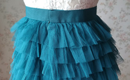 Teal Green Knee Length Tiered Tulle Skirt Women Custom Plus Size Tulle Skirt image 7