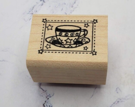 Stampin&#39; Up! Coffee Cup with Stars Wood Mounted Rubber Stamp - £2.31 GBP