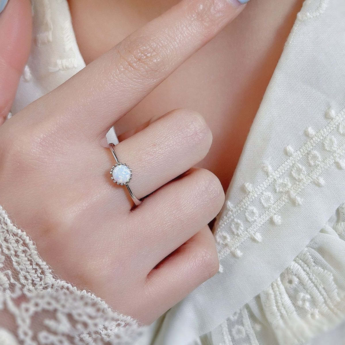 S925 Sterling Silver Fashion Simple Round Opal Ring for Women Item image 4