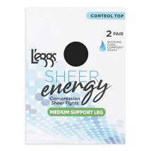 L&#39;eggs Sheer Energy Medium Leg Support Control Top Tights 2 Pairs Black ... - $14.84
