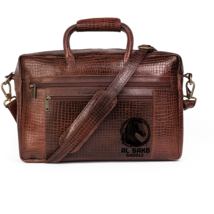 Premium Genuine Leather Laptop Bag | Crocodile Pattern | Brown Briefcase - $88.70