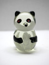 Art Glass Blown Paperweight Black White Panda Bear Figure White Flowers 4&quot; - £11.98 GBP