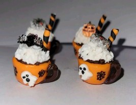 Dollhouse Halloween Drink Set Ghost Spider Webs Whipped Cream Straw - £6.91 GBP